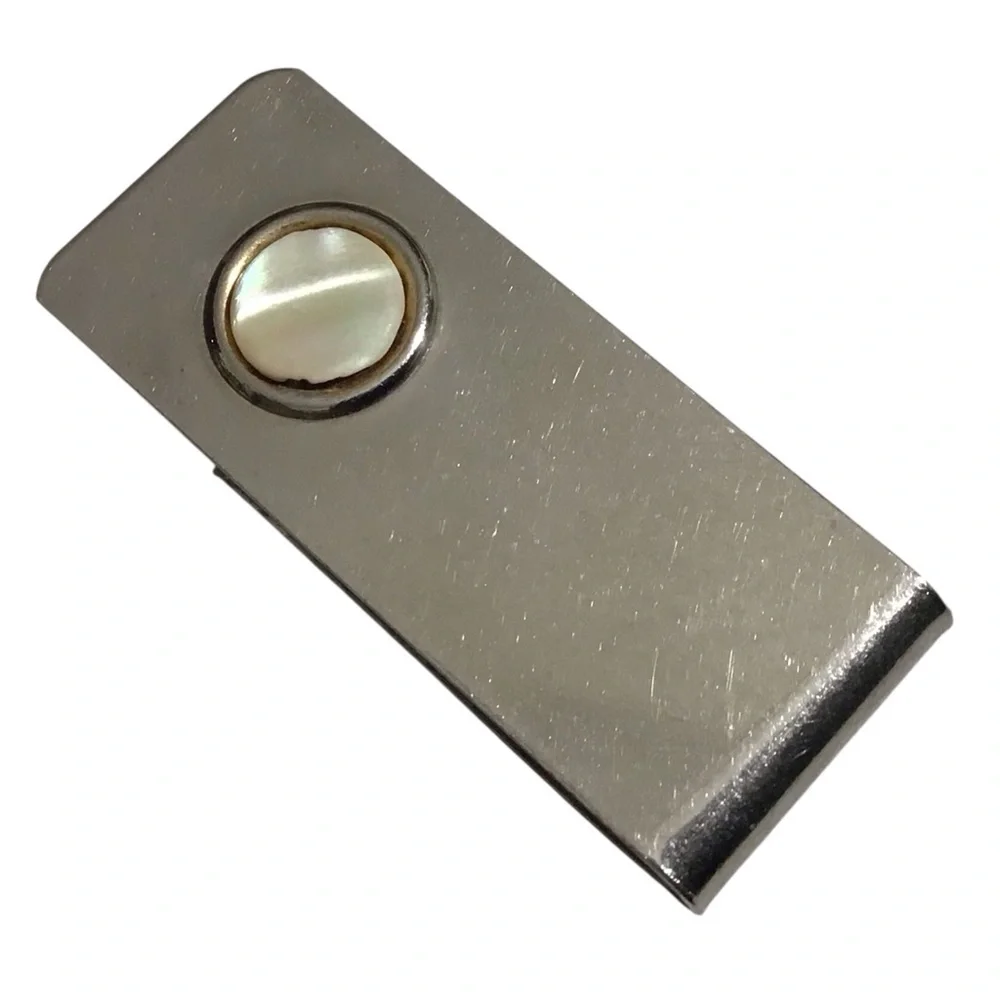 Money Clip Mother Of Pearl Vintage Silver Tone Vintage
